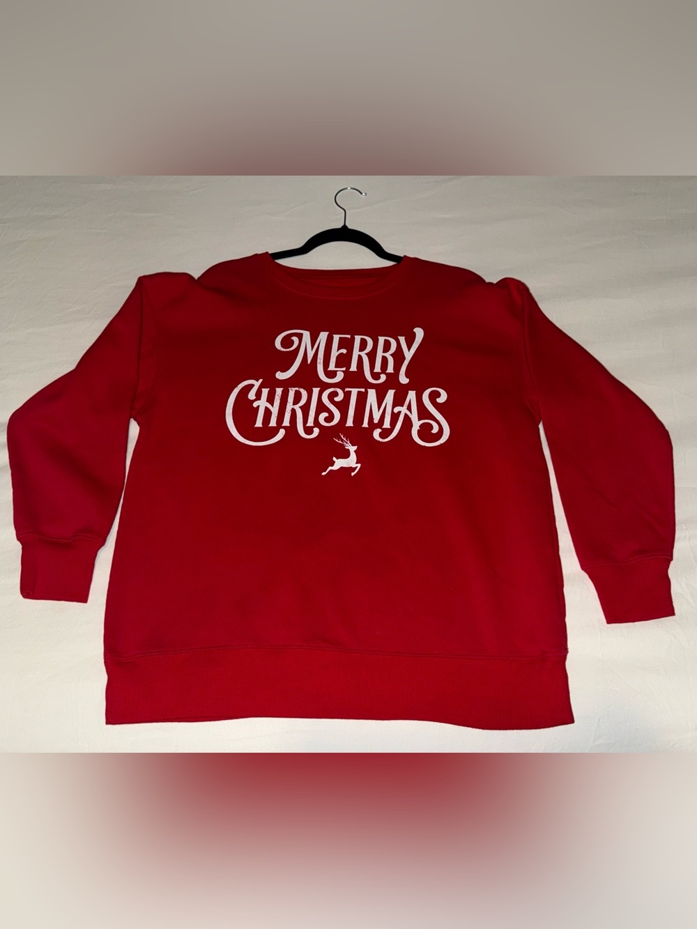 Holiday Time Red Crewneck Sweatshirt with White 'Merry Christmas' Script